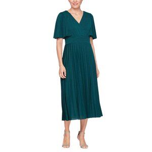 NWT SLNY Womens Lurex Surplice Neck Pleated Dress 9128105 Spruce Green 4